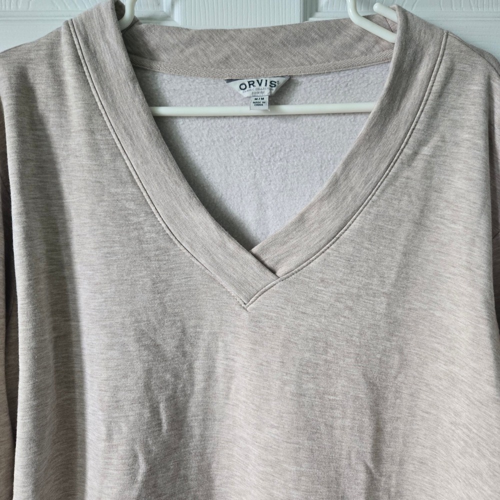 Orvis Womens Medium Heathered Oatmeal Modal Blend V Neck Pullover Sweatshirt